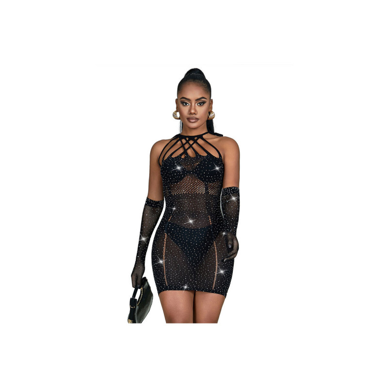 Subblime - 952235 Vestido De Rejilla Con Brillantes Negro Talla