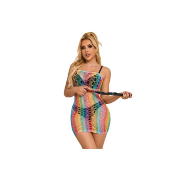 SUBBLIME - 952365 RAINBOW NETZ-KLEID MIT FREIEN SCHULTERN EINE GRÖSSE…