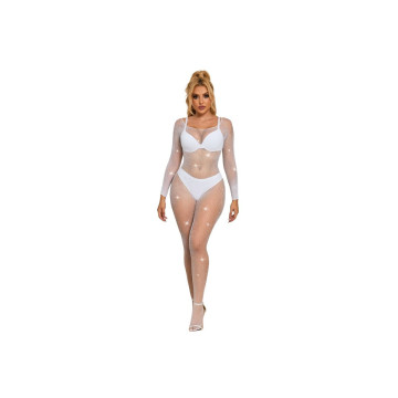Subblime - 952396 Netz - Bodystocking Mit Diamanten Langarm Weiss