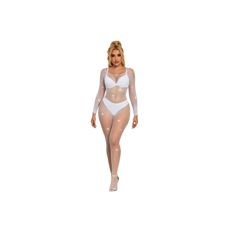 Subblime - 952396 Netz - Bodystocking Mit Diamanten Langarm Weiss