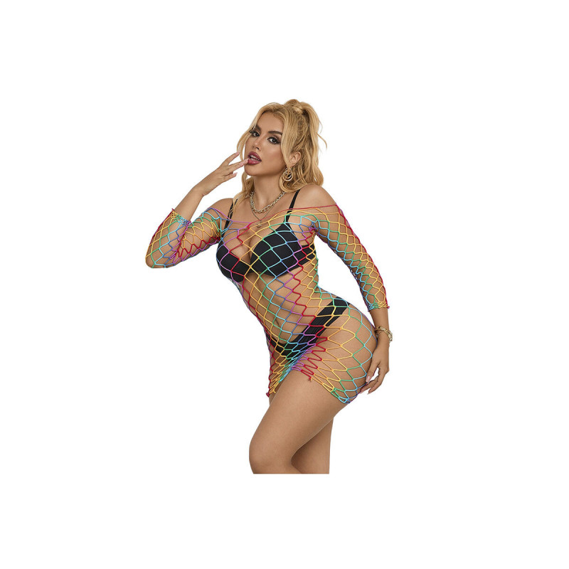 SUBBLIME - 952426 RAINBOW LONG SLEEVE FISHNET DRESS ONE SIZE - SUBBLI…