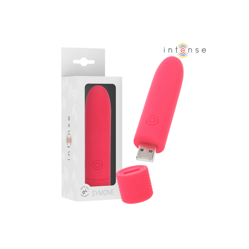 INTENSE - SYMONE USB RECHARGEABLE VIBRATING BULLET 8 VIBRATIONS RED 1…