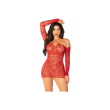 Leg Avenue - Off - Shoulder Langärmeliges Mesh - Minikleid Rot |