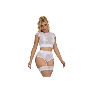 Subblime - 954048 Bh + Höschen Mit Strumpfgürtel Weiss L/Xl |