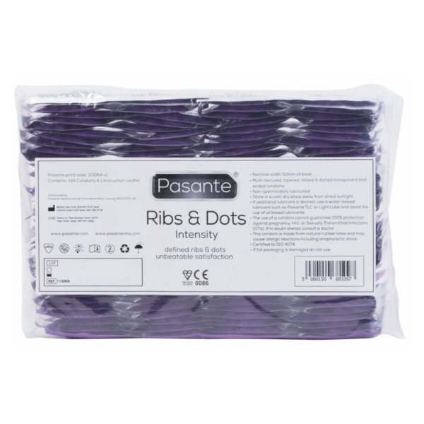 PASANTE - RIBS & DOTS INTENSITY CONDOMS 144 UNITS (BAG)