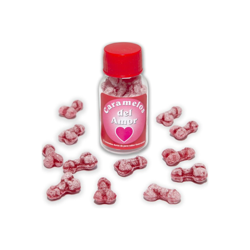 DIABLO PICANTE - 12 PENIS-SHAPED LOVE CANDIES STRAWBERRY/CHERRY - Sin…