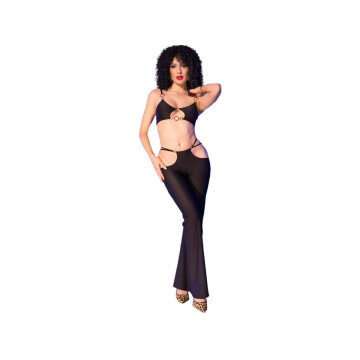 Chilirose - Cr 4851 Set Top Negro Y Leggins Con Complementos