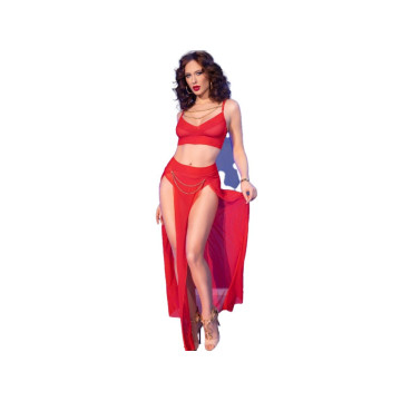 Chilirose - Cr 4850 Ensemble Top Et Leggings Rouge Avec Accessoires