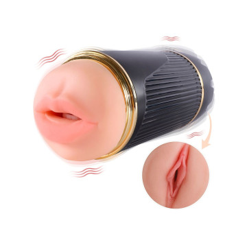 SHEQU - KAY MASTURBADOR DOBLE CON VIBRACIÓN DUAL BOCA Y VAGINA