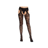 Leg Avenue - Medias De Encaje Floral Con Ligas Unidas Negro |