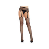 LEG AVENUE - LACE STOCKINGS WITH CROSS AND GARTER BELT BLACK - LEG AV…