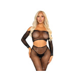 Leg Avenue - Crop Top Y Legging De Rejilla Con Pedrería Negro |