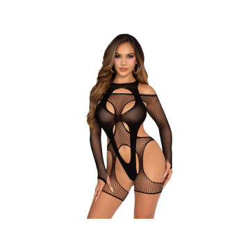 Leg Avenue - Netz - Bodysocking Mit Strumpfgürtel Und Harness