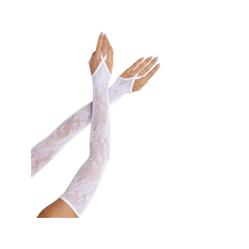LEG AVENUE - EXTRA LONG FLORAL LACE ARM WARMER GLOVES WHITE - LEG AVE…