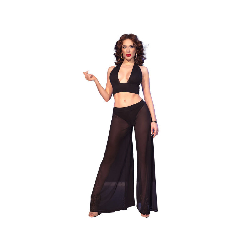 Chilirose - Cr 4857 Schwarzes Top - Und Hosenset, Grösse M |