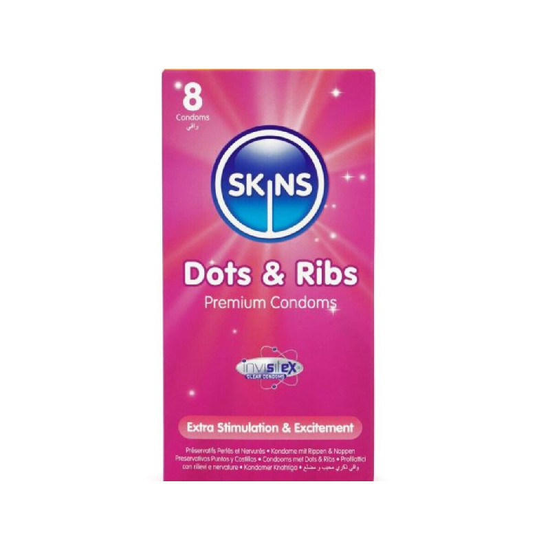 SKINS - DOTS & RIBS PREMIUM CONDOMS PACK 8 - Points and Stretch Marks