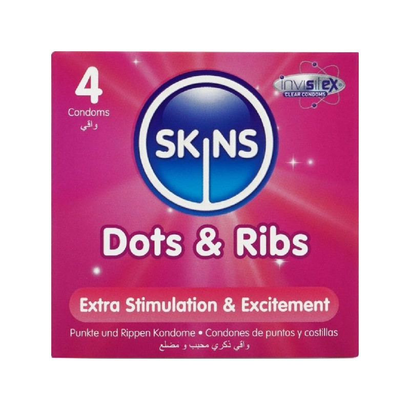SKINS - PACK DE 4 PRÉSERVATIFS PREMIUM DOTS & RIBS - Points et verget…