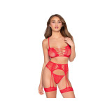 Leg Avenue - 89359 Set Top + Tanga + Liguero Rojo - Talla Única |