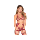 Leg Avenue - 89362 Top + String + Strumpfgürtel + Handschellen Set