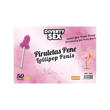 Diablo Goloso - 50 Piruletas Pene Gin Tonic Fresa 10% Alcohol |