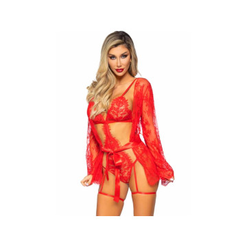 Leg Avenue - 86123 Teddy - Und Strumpfband - Bademantel - Set, Rot