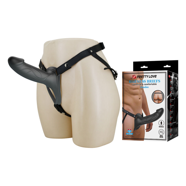 PRETTY LOVE - LONDON HARNIS UNIVERSEL AVEC GODEMICHET EN SILICONE NOIR 16,8 CM