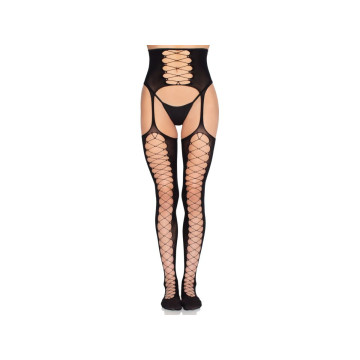 Leg Avenue - 1968 Medias De Liguero Con Encaje Negro - Talla Única