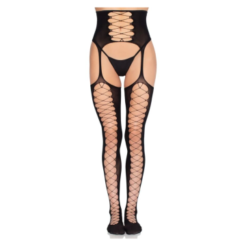 LEG AVENUE - 1968 STRÜMPFE MIT ANGENÄHTEM STRUMPFHALTER, SCHWARZ - EINHEITSGRÖSSE