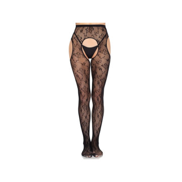 Leg Avenue - 1967 Medias De Liguero Con Red De Flores Negro - Talla