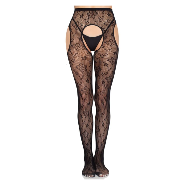 LEG AVENUE - COLLANT CON REGGICALZE BLOOM NET 1967 NERO - TAGLIA UNICA