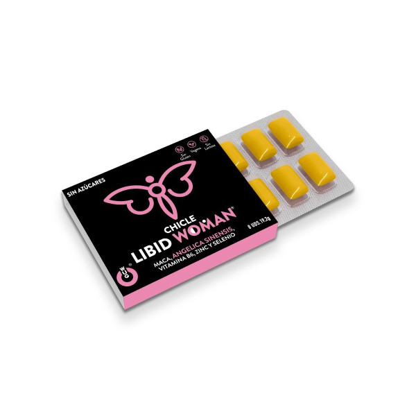 WUG LIBID WOMAN – 1 X 8 UDS | Chicle funcional con Maca, Ginseng Femenino y Zinc para potenciar la vitalidad femenina 8 UNIDAD
