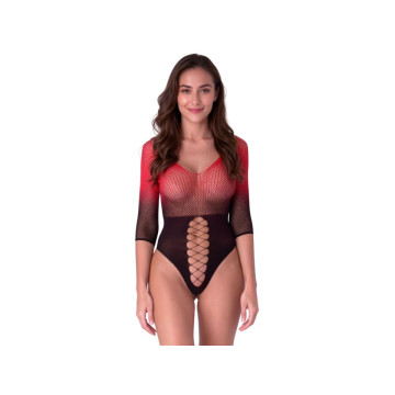 PASSION - BS118 BLACK AND RED MESH BODYSTOCKING - PASSION WOMAN BODYS…
