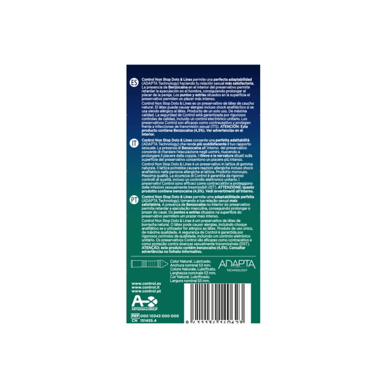 CONTROL - NONSTOP DOTS AND LINES CONDOMS 12 UNITS - CONTROL CONDOMS -…