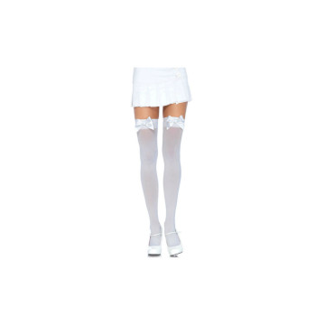 LEG AVENUE - CUISSES HAUTES EN NYLON AVEC NOEUD BLANC / BLANC - LEG A…