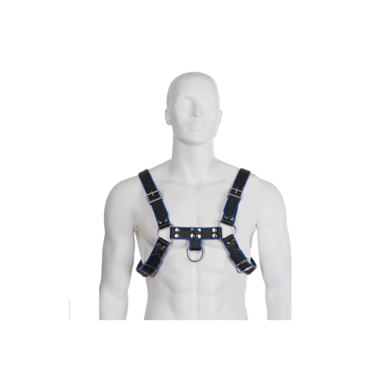 Leather Body - Arnés Cuero Azul Y Negro Chest Bulldog | Vybes.it
