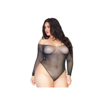 LEG AVENUE - CRYSTALIZED FISHNET BODYSTOCKING 1X-2X