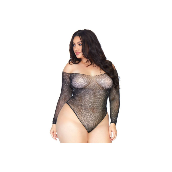 LEG AVENUE - CRYSTALIZED FISHNET BODYSTOCKING 1X-2X