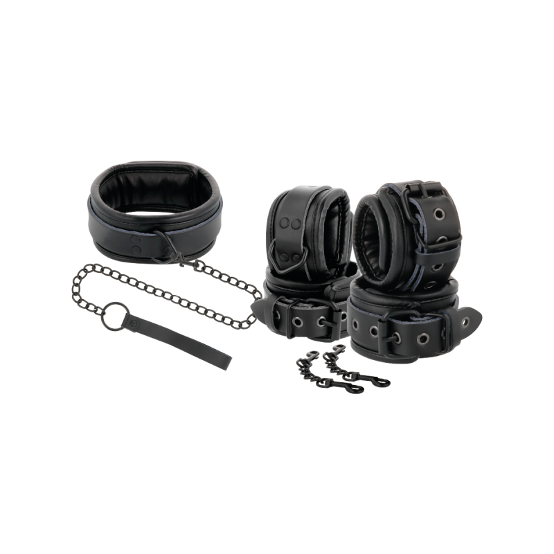 Darkness - Esposas Y Collar De Cuero Negro | Vybes.it