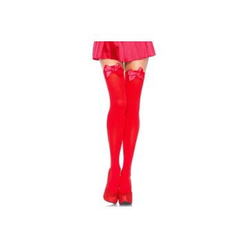 LEG AVENUE - HOHE NYLON-OBERTEILE MIT ROTER SCHLEIFE, EINE GRÖSSE - L…