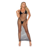 LEG AVENUE - MAXI VESTIDO DE RED TRENZADA CON ESPALDA DESCUBIERTA NEGRO