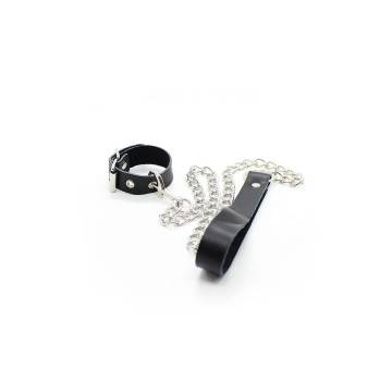 Ohmama Fetish - Collar Para Pene Y Correa Piel Con Cadena Metalica