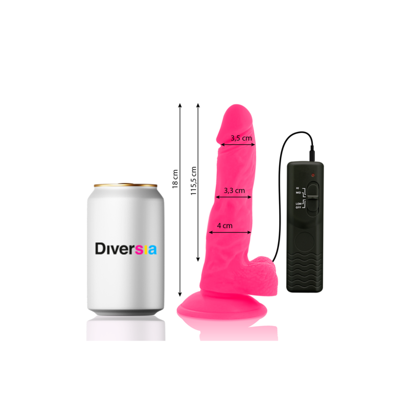 DIVERSIA - FLEXIBLE VIBRATING DILDO PINK 18 CM -O- 4 CM - Strapon Dil…