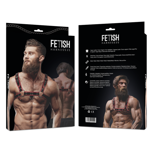 FETISH SUBMISSIVE ATTITUDE - ARNÉS ECOPIEL PECHO HOMBRE NEGRO/ROJO