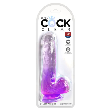 KING COCK - CLEAR PENE REALÍSTICO CON TESTÍCULOS 13.5 CM MORADO