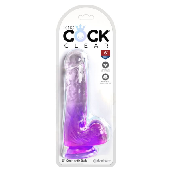 KING COCK - CLEAR PENE REALÍSTICO CON TESTÍCULOS 13.5 CM MORADO