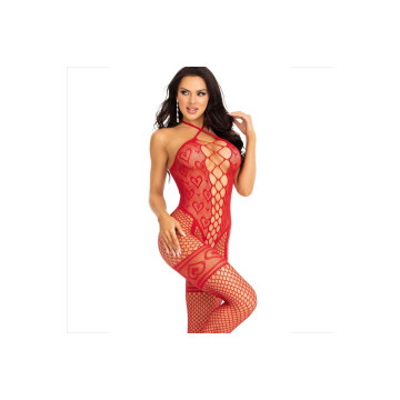 Leg Avenue - Bodystocking Cuello Halter Red Corazones Rojo |