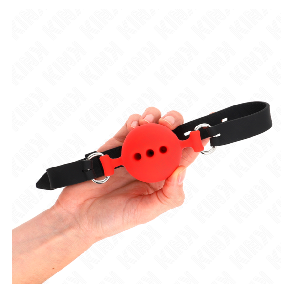 KINK - MORDAZA 55 x 2 CM DE BOLA 5 CM DE SILICONA COMPLETA TALLA L ROJO AJUSTABLE 35-51 CM