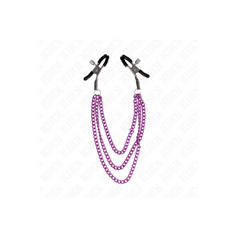 KINK - NIPPLE CLAMPS WITH 3 CHAINS PURPLE 20/23/28 CM - KINK NIPPLE G…