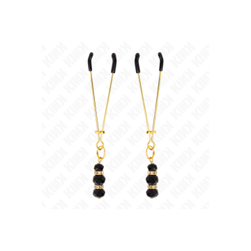 KINK - GOLDENE DÜNNE NIPPELKLEMMEN MIT 3 SCHWARZEN GLASPERLEN 7 CM -…