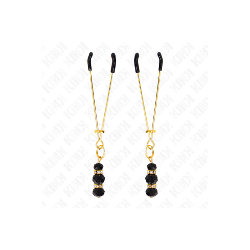 KINK - PINCES À TETON FINES OR AVEC 3 BILLES DE VERRE NOIR 7 CM - KIN…